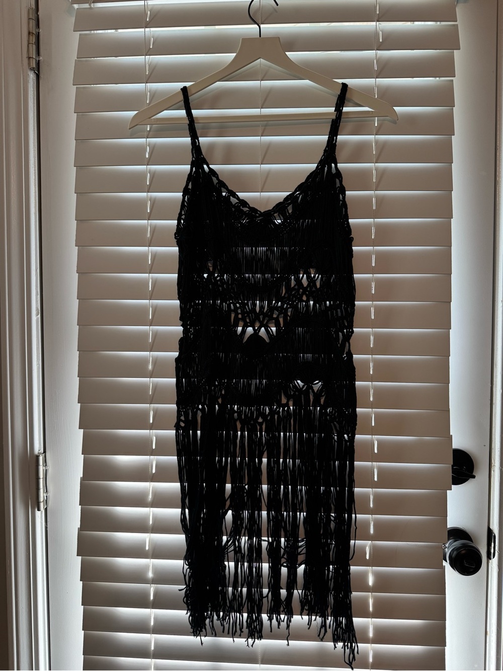 Black Crochet Fringe Slip Dress/Top